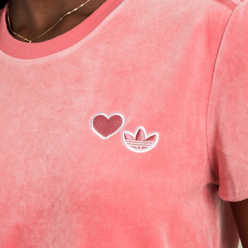 Adidas Velour Hazy Rose Love Hearts T-shirt NWT